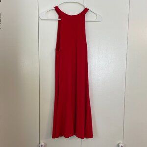 XS Red High Neck Sleeveless Express Dress, Back Keyhole, Cotton Blend